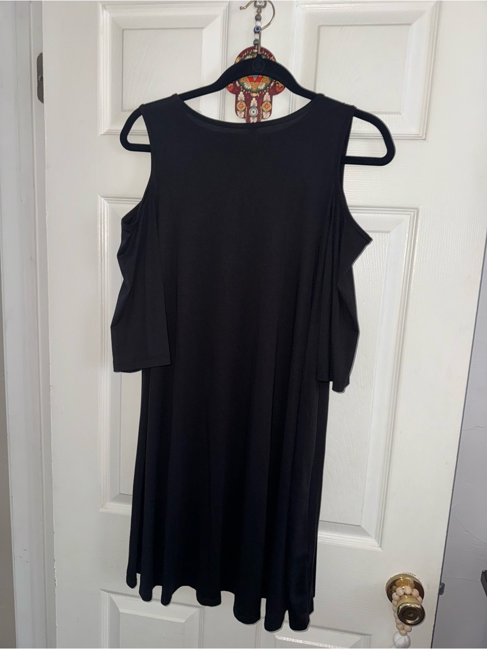 bobeau Black Cold-Shoulder Swing Mini Dress